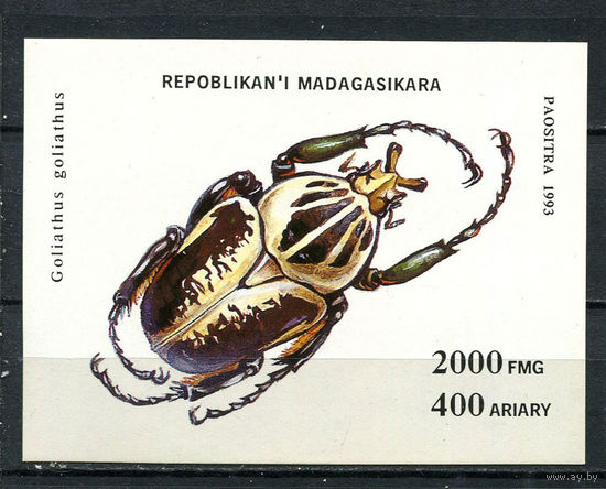 Республика Мадагаскар - 1994 - Жуки - [Mi. bl. 254] - 1 блок. MNH.  (Лот 95EW)-T25P4