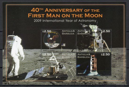 40 лет пилотируемой посадки на Луну Аполлон-11 Антигуа и Барбуда 2009 год 1 блок