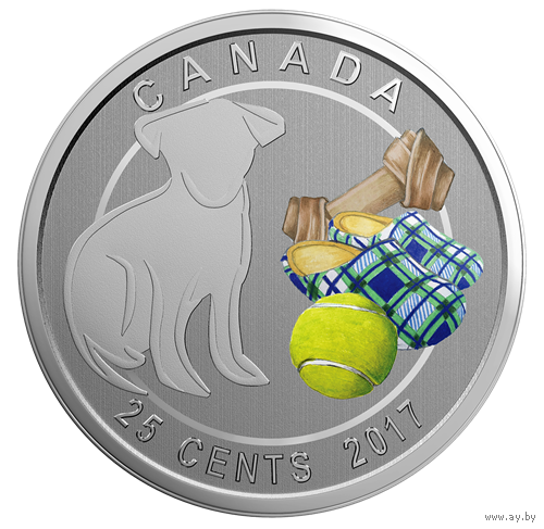 Канада 25 центов 2017г. "Люблю мою собаку". Монета в "буклете - подставке". Трёхслойная никелированная сталь.