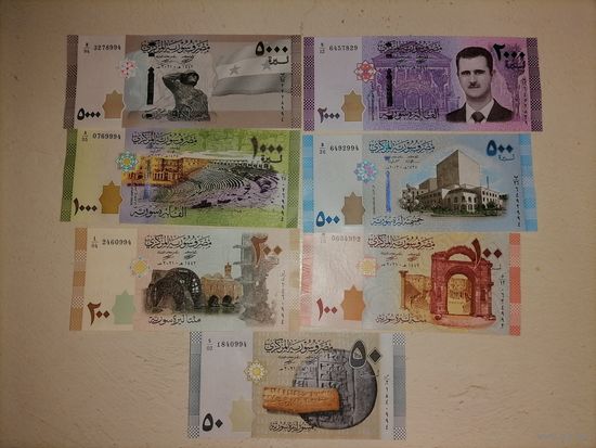 Набор банкнот Сирии 2009-2019 - UNC - 50,100,200,500,1000,2000,5000 фунтов