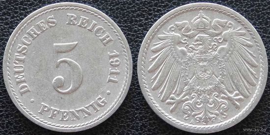 YS: Германия, Рейх, 5 пфеннигов 1911A, KM# 11 (1)