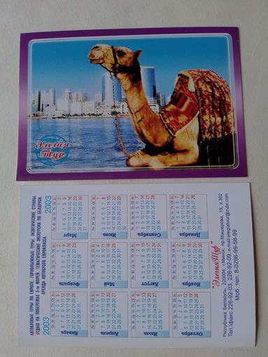 Карманный календарик. Верблюд. 2003 год