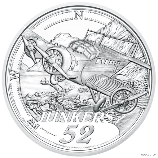 Австрия 20 евро 2019г. "Самолёт. Junkers 52". Монета в капсуле; подарочном футляре; номерной сертификат; коробка. СЕРЕБРО 22,42гр.