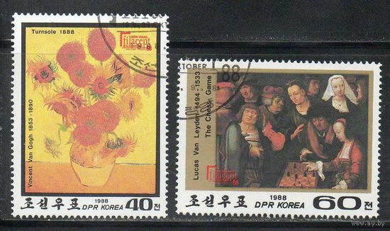 Живопись Ван Гога и Лукаса ван Лейдена КНДР 1988 год серия из 2-х марок