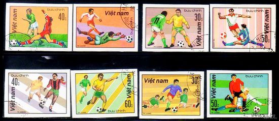 Марки Вьетнам 1982 год. Футбол. Серия из 8 марок (б/з).