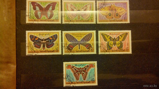 Насекомые, бабочки, фауна, марки, Йемен, 1990