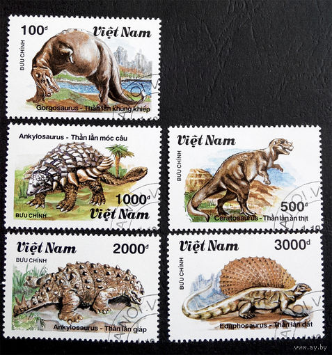 Вьетнам 1990 г. Динозавры. Фауна. полная серия из 5 марок #0036-Ф1P9