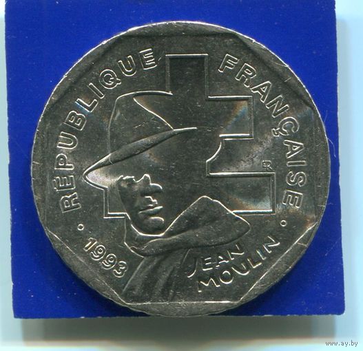 Франция 2 франка 1993, Жан Мулен , 50 лет со дня смерти , Французское Сопротивление , UNC