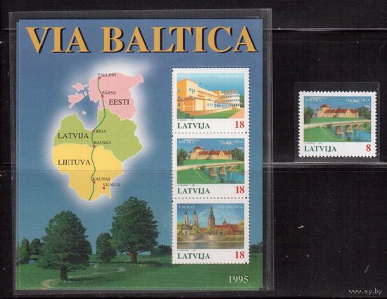 Латвия-1995 (Мих.395,БЛ.5)  ** , Балтийский путь, Карта