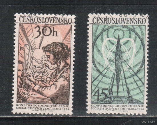 Чехословакия-1958,(Мих.1083-1084) гаш.   , Связь, Телефония(полная серия)