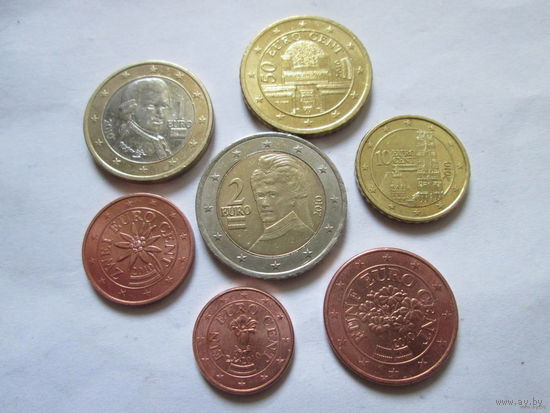 Набор евро монет Австрия 2010 г. (1, 2, 5, 10, 50 евроцентов, 1, 2 евро)