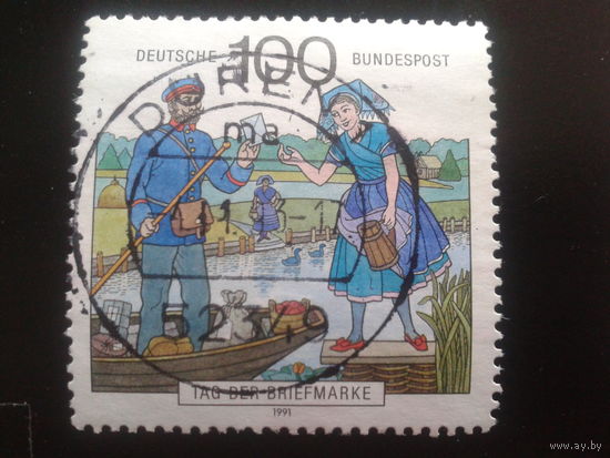 Германия 1991 День марки, почтальон на лодке Михель-0,6 евро гаш.