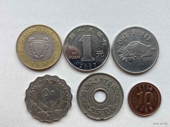 Набор монет Азии и Африки :Ливия .Бахрейн .Сейшелы.Египет