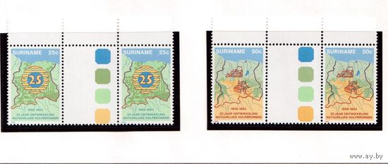 Суринам-1983,(Мих.1038-1039) **  , 20% каталога, Карта, пары через поле
