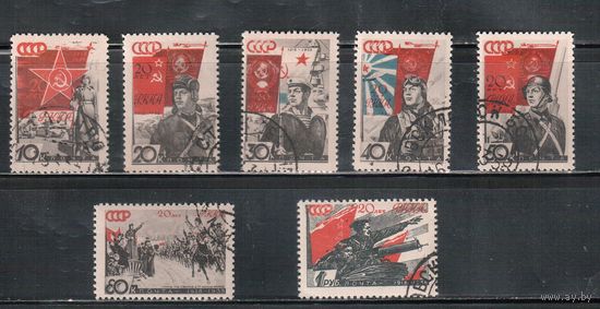 СССР-1938, (Заг.490-496) гаш. (с клеем)  , 20-год. Красной Армии, (полная серия)