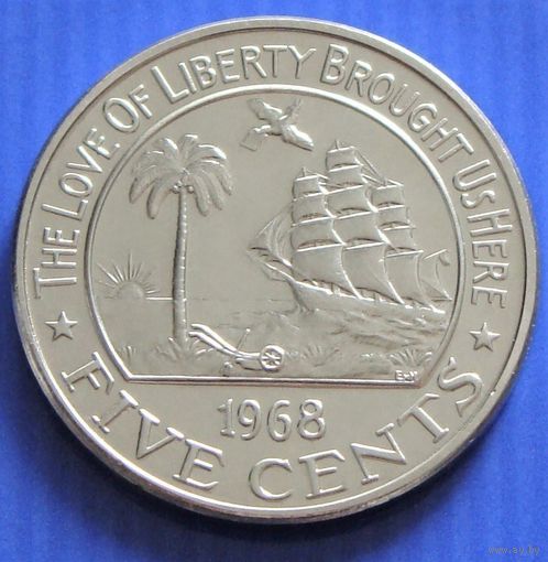 Либерия. 5 центов  1968 год  KM#14  Тираж: 15.000 шт   Редкий год!!!