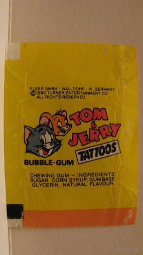 Обертка от жвачки Tom and Jerry желтая, Германия 1990г.