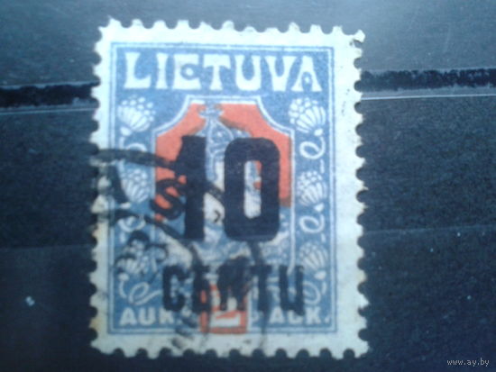 Литва, 1922, Стандарт, надпечатка 10с на 2А