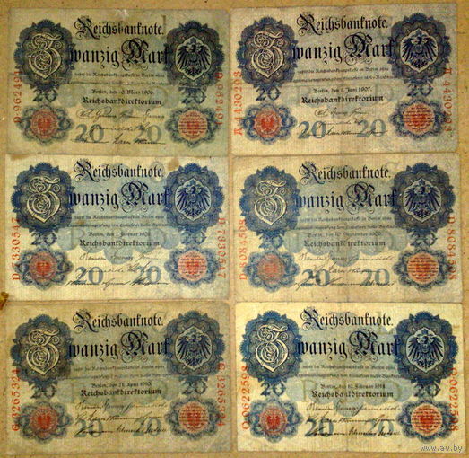 20 марок 1906,07,08,09,10,14гг