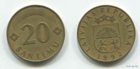 Латвия. 20 сантимов (1992)