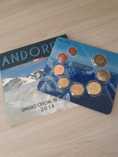 Андорра 2014 год. 1, 2, 5, 10, 20, 50 евроцентов, 1, 2 евро. Официальный набор монет в буклете