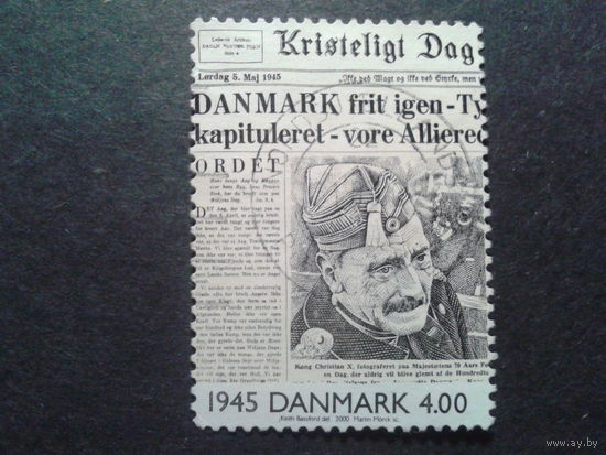 Дания 2000 газетная страница 1945 года с портретом короля Христиана Х