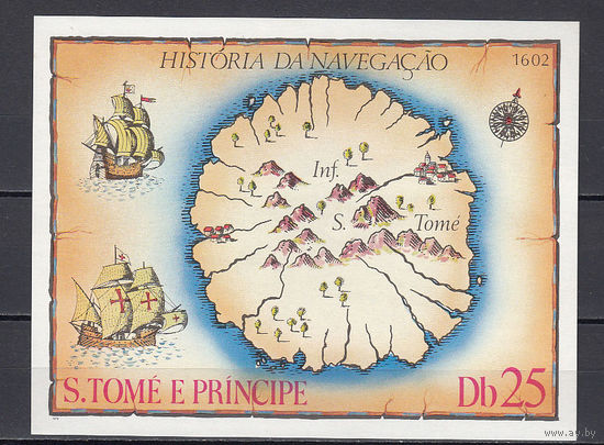 Карта острова. Сен-томе и Принсипе. 1979. 1 блок. Michel N бл38 (13,0 е)