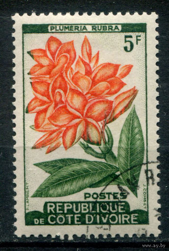 Кот д'Ивуар - 1961/62г. - цветы, 5 F - 1 марка - гашёная с клеем и наклейкой. Без МЦ!