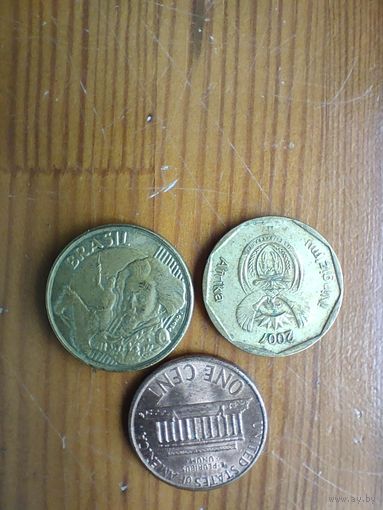 ЮАР 20 центов 2007, США 1 цент 1998, Бразилия 10 центов 2010 -9
