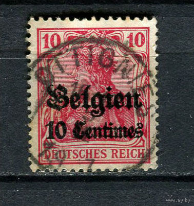 Немецкая оккупация Бельгии  - 1914/1918 - Надпечатка на марках рейха Belgien 10 Centimes на 10Pf - [Mi.3] - 1 марка. Гашеная.  (Лот 62ES)-T5P17
