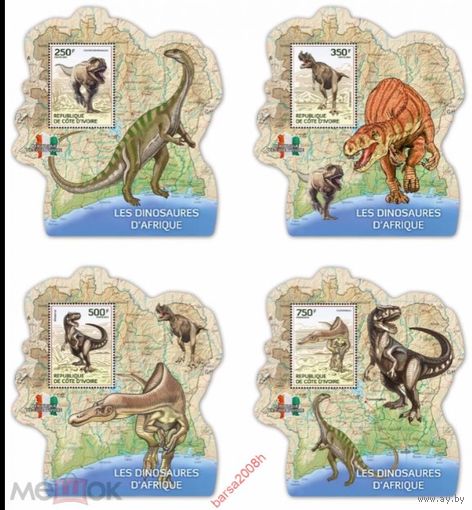 Кот Д Ивуар 2014г   динозавры палеонтология доисторическая фауна  серия блоков MNH