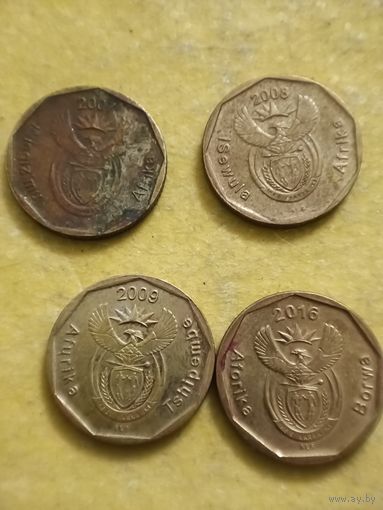 ЮАР 20 центов 1995, 1999, 2004, 2005, 2007, 2008, 2009, 2016 год