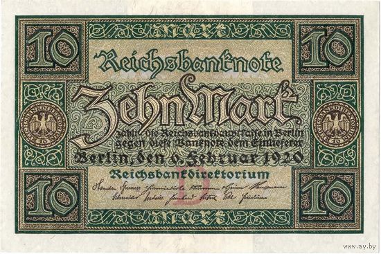 Германия, 10 марок, 1920 г. UNC