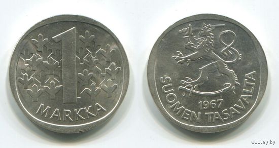 Финляндия. 1 марка (1967, серебро, aUNC)