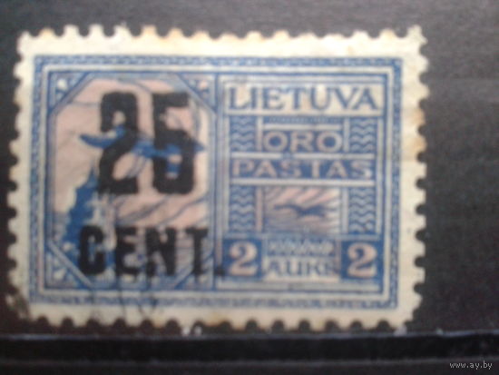 Литва, 1922, Стандарт, авиапочта, надпечатка 25с на 2А