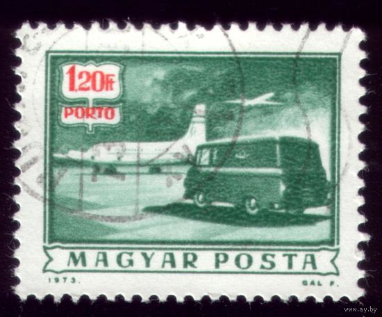 1 марка 1973 год Венгрия Самолёт и автомобиль 246