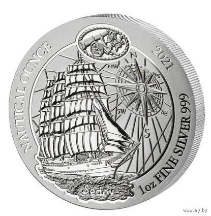 Руанда,2021г."Седов, Морская унция", корабли, монета серебро
