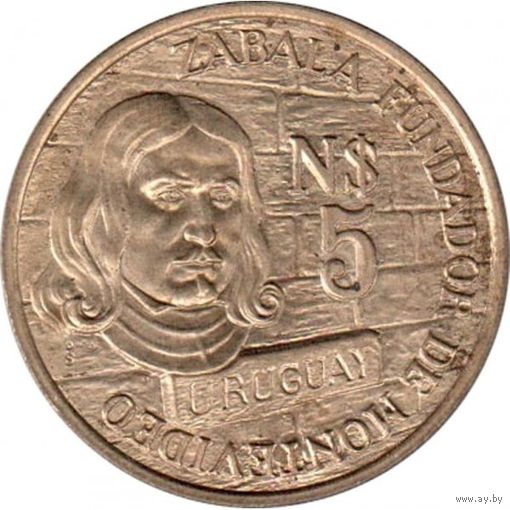 Уругвай 5 новых песо 1976 250 лет основания Монтевидео Бруно Маурисио де Сабала