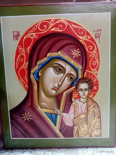 Рукописная икона "Богородица с младенцем Иисусом", 23х28х2см. яичная темпера, левкас, золочение.