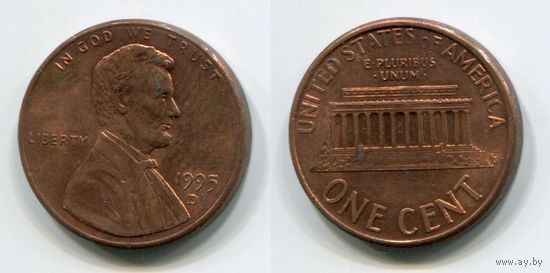 США. 1 цент (1995, буква D, XF)