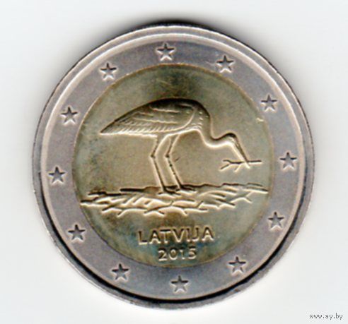 Латвия. Монета номиналом 2 евро 2015 года (Аист)