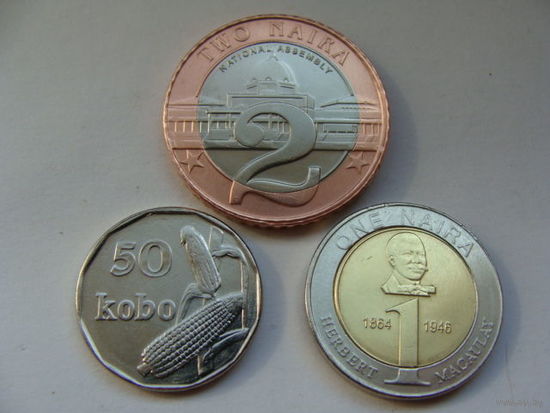 Нигерия. Набор 3 монеты 50-кobo 1-naira 2-naira 2006 год