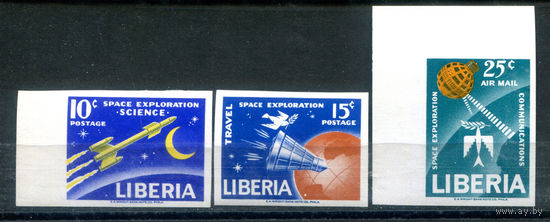Либерия - 1963г. - Космос - полная серия, MNH, марка с номиналом 15 с с вмятинкой на лицевой стороне и несколькими небольшими пятнышками на клее [Mi 602 B - 604 B] - 3 марки