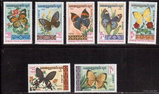 Камбоджа-1983,(Мих.462-468)  **, Фауна, Бабочки
