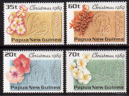Папуа Новая Гвинея. Рождество и Новый год (Christmas). Цветы. 1989 год **