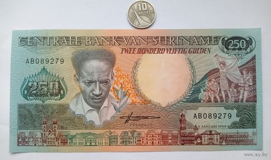 Werty71 Суринам 250 гульденов 1988 UNC банкнота