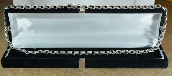 Массивная серебряная цепочка, плоский "бисмарк", 62 см, 76 гр