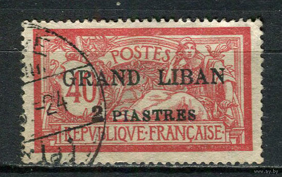 Французский мандат Великий Ливан  - 1924 - Надпечатка GRAND LIBAN/ 2 PIASTRES на 40С(на французских марках) - [Mi.10] - 1 марка. Гашеная.  (LOT AZ21)