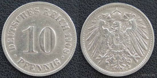 YS: Германия, Рейх, 10 пфеннигов 1908D, KM# 12 (2)