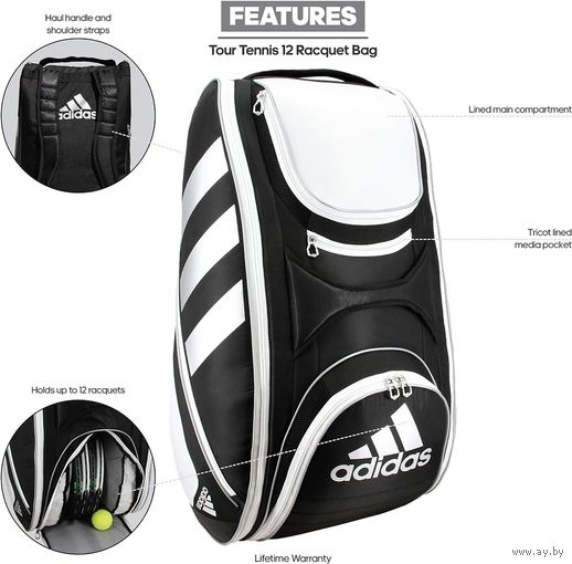 Adidas теннисная сумка для 12 ракеток Tour Tennis 12 Racquet Bag черно-белая